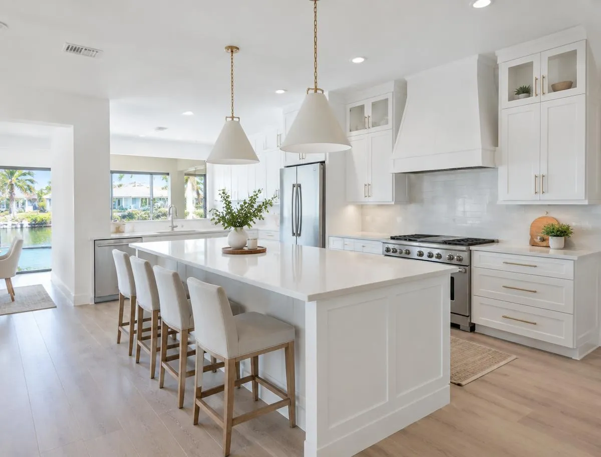 Bright white kitchen in natural daylight