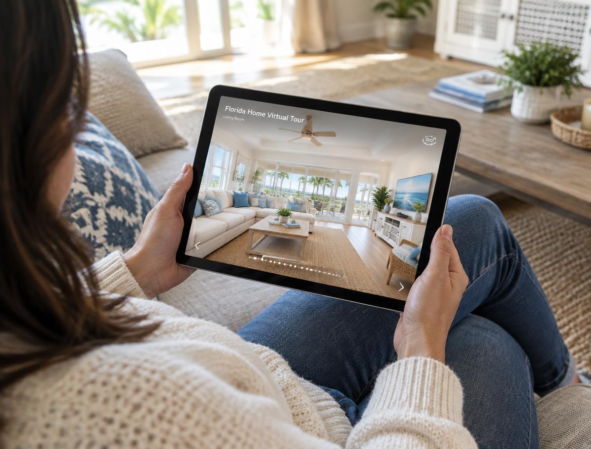 Buyer exploring a virtual home tour on a tablet